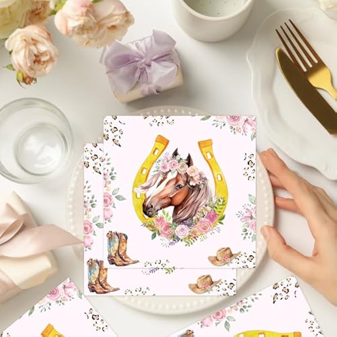 HORSE PARTY NAPKINS, CHILDREN'S BIRTHDAY DECORATION, PACK OF 50, PAPER NAPKINS, HORSE NAPKINS, ABSORBENT DISPOSABLE NAPKINS, TABLE DECORATION FOR BIRTHDAY PARTY DECORATIONS - Image 4